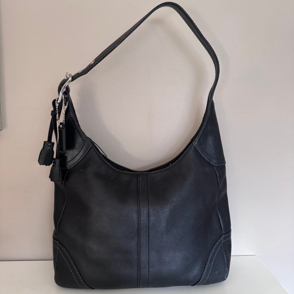 Coach Y2K Hamilton Hobo Leather Shoulder Bag Tassel Black F10280